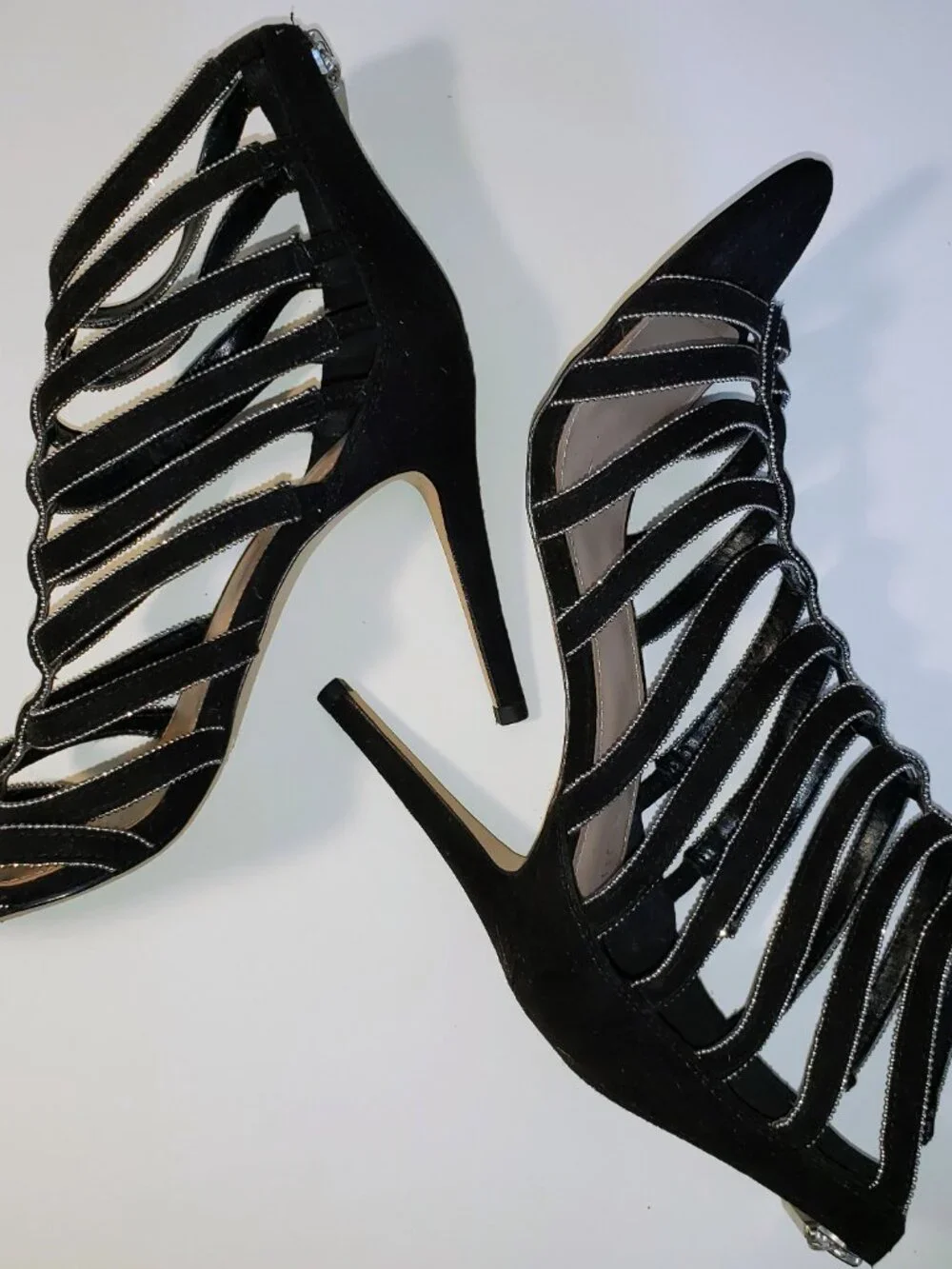 BCBG Black Studded Caged Gladiator Heels Open Toe 4